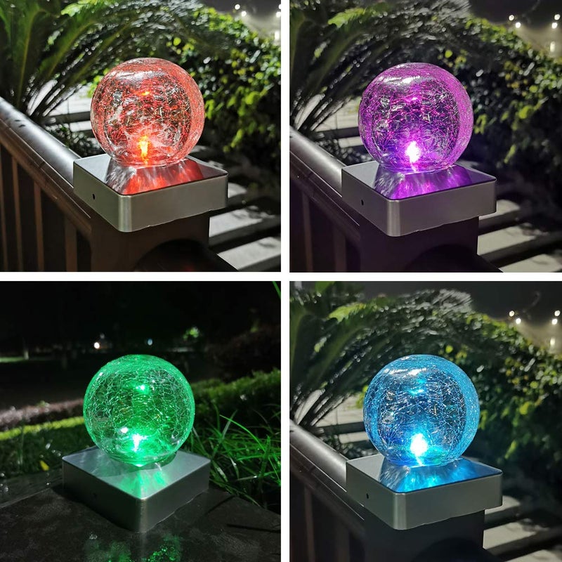SUNNYPARK ضوء قمة عمود السياج الشمسي SUNNYPARK، 4x4، يتغير لونه، مقاوم للماء، خارجي، عمود خشبي أو فينيل، أضواء حديقة، يعمل بالطاقة الشمسية، تصميم زجاج متشقق - Image 3